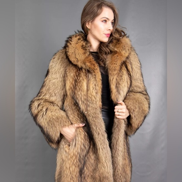 Real Finn Raccoon Luxury Fur Coat Size M - Picture 3 of 17
